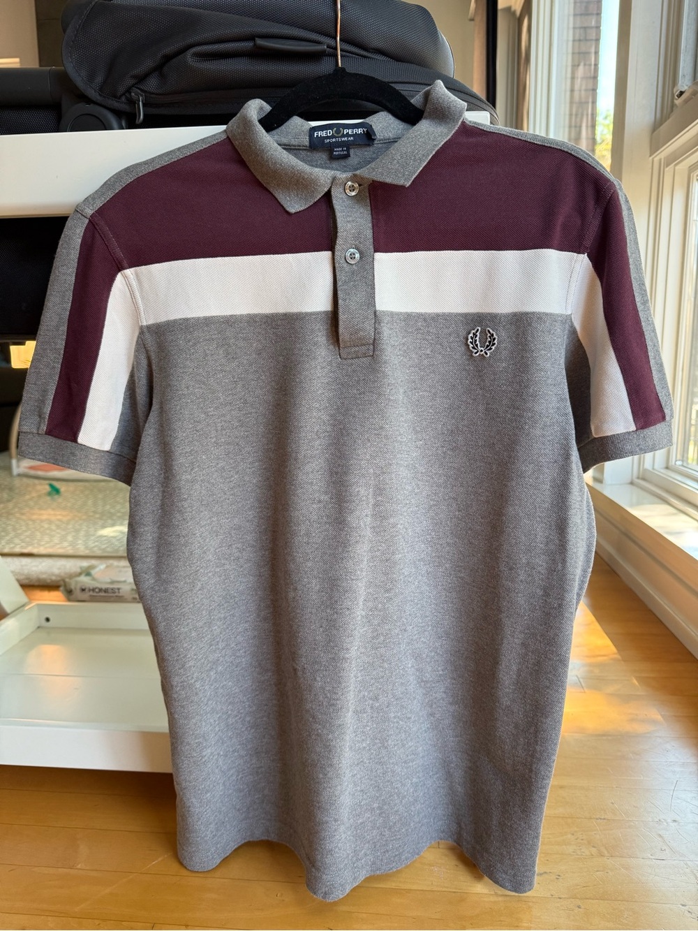 Fred Perry Grey Polo with Burgundy and White Panels
